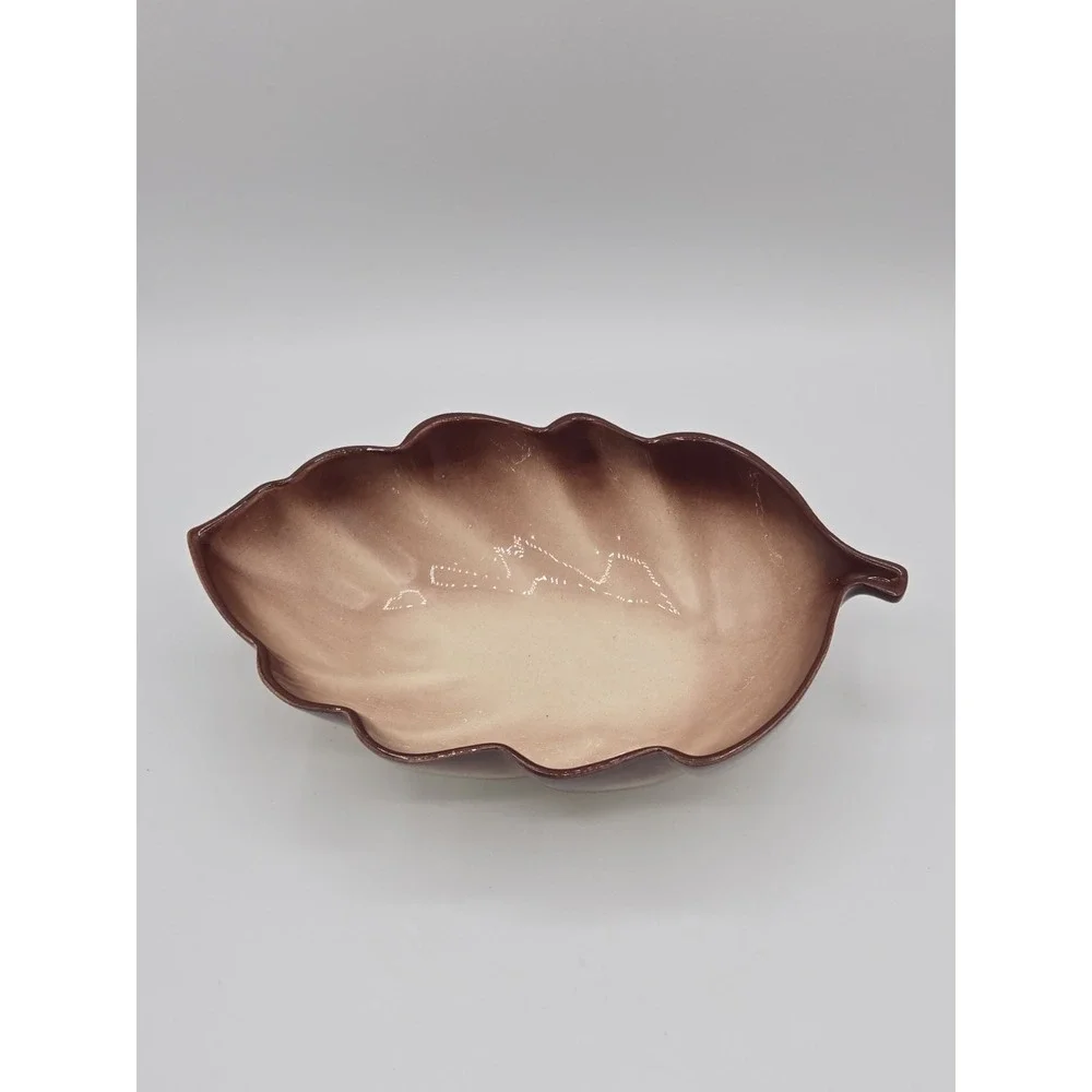 Vintage California Pottery Leaf Bowl Brown Drip Glaze‎ 10